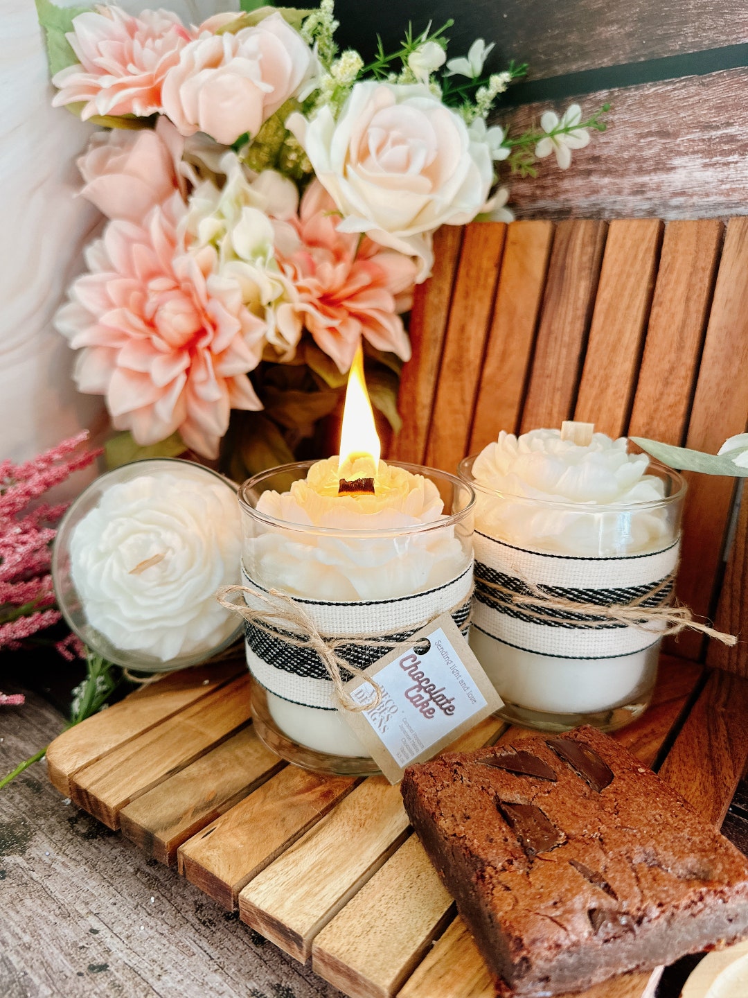 Flower Candle Chocolate Cake Candle Strong Hot Throw Candle Etsy