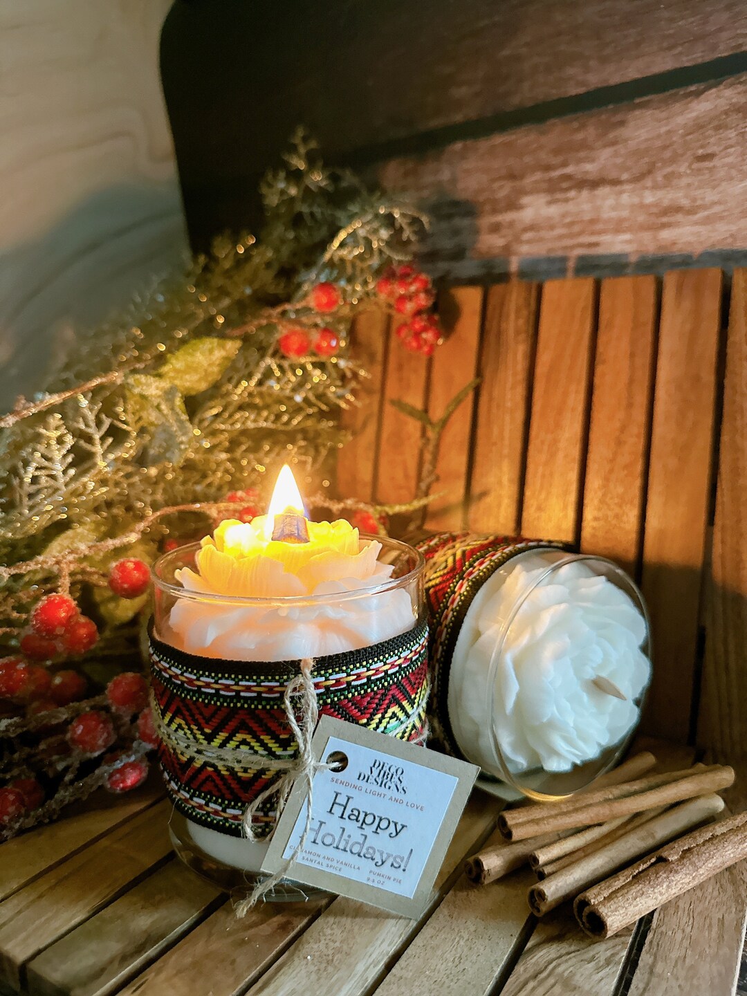 Holiday Candle, Christmas Candle, Peony Flower Candle, Home Decor