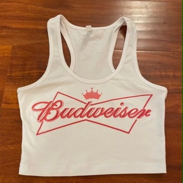 New Budweiser Beer Brand White Cropped Tank Top