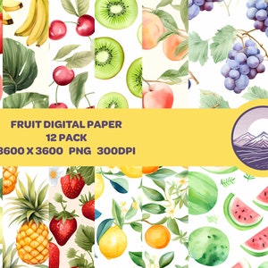 12 Pack Watercolour Fruit Patterns Bundle - Seamless Pattern - Digital Paper - Printable Design