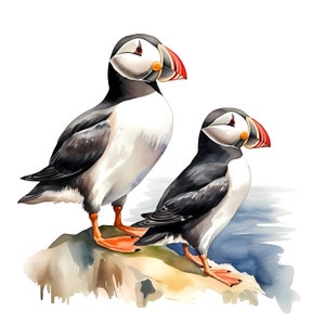 Printable Wall Art - Watercolour Puffin Family - DIY Decor
