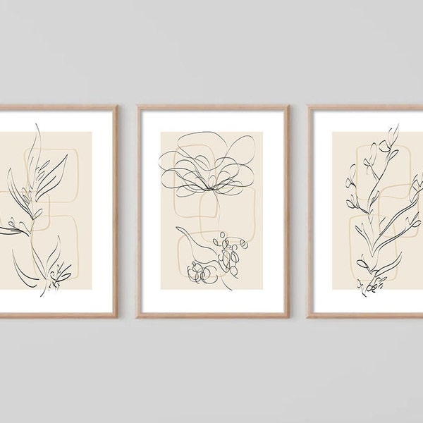 floral line art prints. Neutral Palette. Floral design line art with botanical images.  Modern designs to suit any living space.