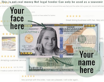 Billete de 1000 dólares Dinero de juego personalizado Dinero de cumpleaños imprimible
