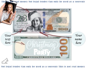 Christmas party favors for adults Custom Christmas dollar bill Christmas party invitations printable