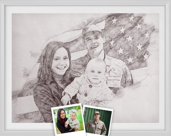 Add people to photo digital  Custom family portrait watercolor painting Memorial portrait for deceased loved one Military gift ideas