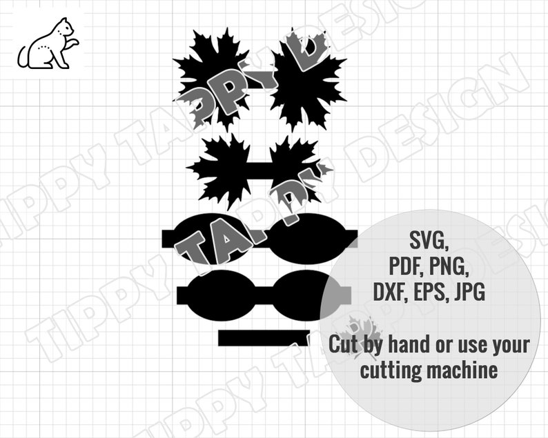 May include: A digital design file for a bow tie with four black bow tie shapes and four black starburst shapes. The design is for cutting by hand or using a cutting machine. The file formats included are SVG, PDF, PNG, DXF, EPS, and JPG.