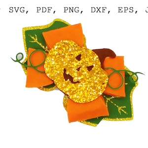 Halloween bow SVG Faux leather bow SVG template Pumpkin Hair bow PNG Hair bow template for Cricut