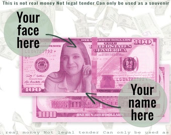 100 dollar bill pink Custom fake money Bachelorette money Personalized dollar digital Bridal Money