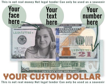 Custom dollar bill Personalized dollar digital Custom fake money new examples Birthday money custom face printable