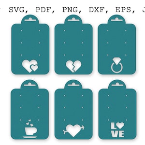 Valentine's Day Bundle earrings holder SVG  Valentine's Day Heart earring card PNG Jewelry display tag SVG files for Cricut