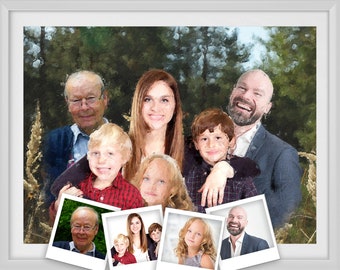 Custom family portrait oil painting Add people to photo digital Memorial portrait for deceased loved one