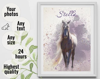 Custom horse portrait from photo digital Personalized pet portrait from photo Custom watercolor painting from picture