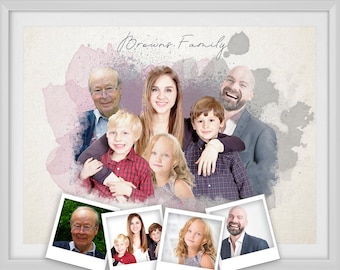 Custom family portrait watercolor painting Add people to photo digital Memorial portrait for deceased loved one