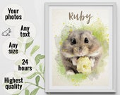 Custom hamster portrait from photo Personalized pet portrait digital Custom watercolor painting from picture