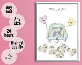 Personalized money gift idea poster digital Honeymoon present printable Custom wedding gift with picture