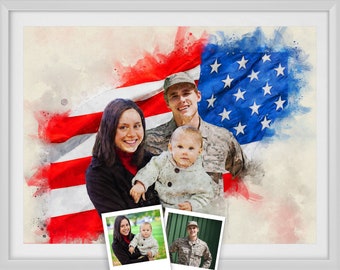 Add people to photo digital  Custom family portrait watercolor painting Memorial portrait for deceased loved one Military gift ideas