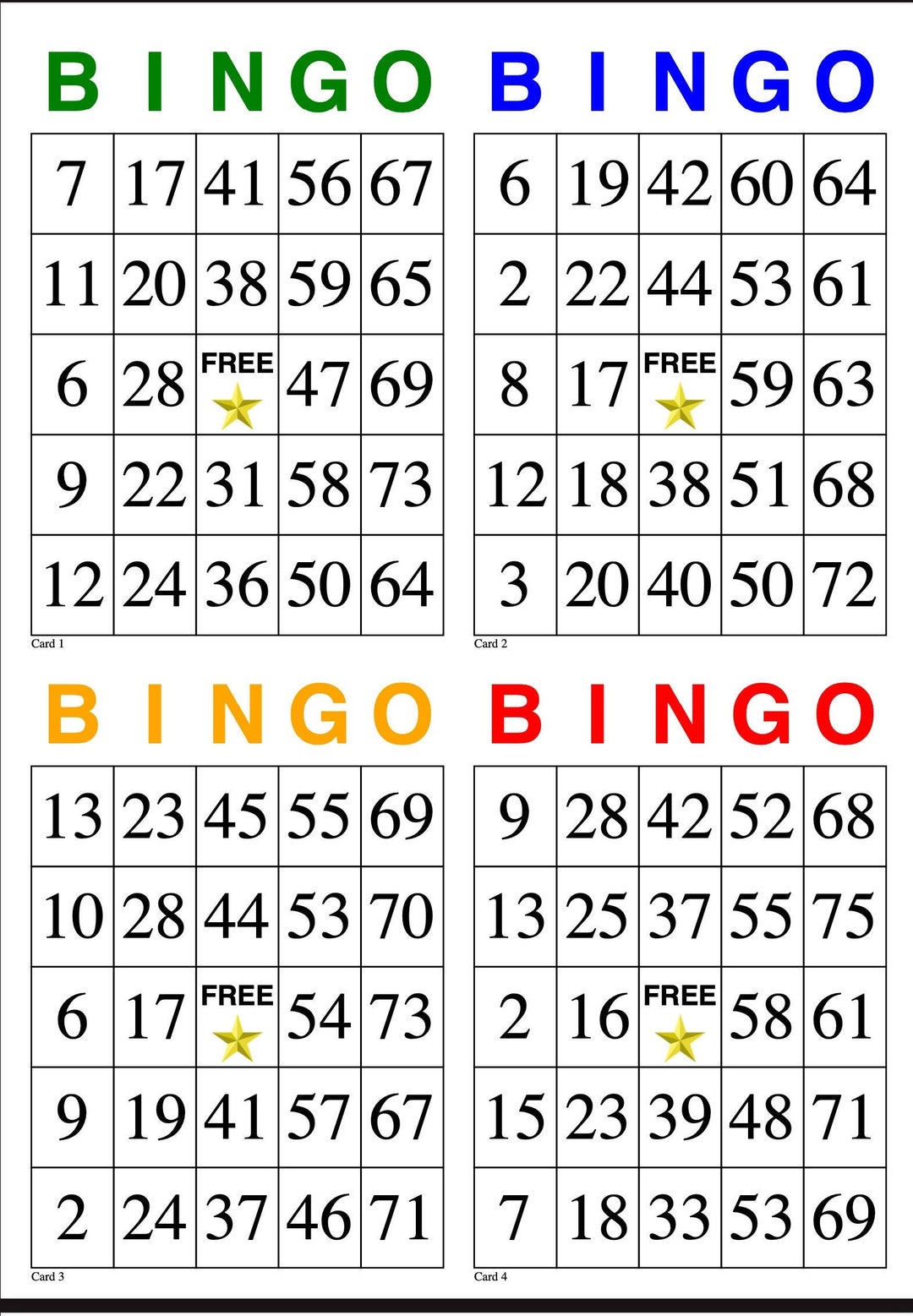 1000 Bingo Cards A4 & US Letter Format 1 or 4 Cards per Sheet - Etsy