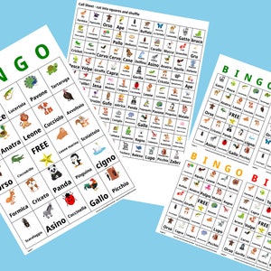 Italian Animal Bingo - Tombola - Italian Language Vocabulary - Italy