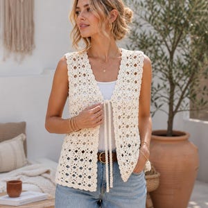 Patron de gilet au crochet PDF, patron de haut sans manches bohème en dentelle d'été, tutoriel anglais allemand