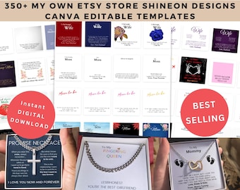 Shineon Message Card Template Bundle, Custom Necklace Shineon Designs Canva Editable Jewelry Print On Demand POD Business Personal Use