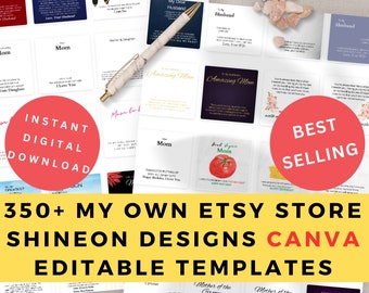 Shineon Message Card Template Bundle, Custom Necklace Shineon Designs Canva Editable Jewelry Print On Demand POD Business Personal Use