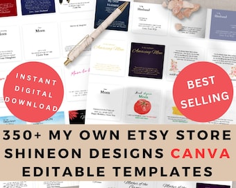 Shineon Message Card Template Bundle, Custom Necklace Shineon Designs Canva Editable Jewelry Print On Demand POD Business Personal Use