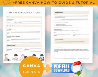 Daycare Enrollment Form Two Sheet Application Paper Registration PDF Canva Editable