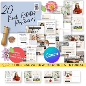 20 Real Estate Marketing Postcards Bundle, 7in x 5in Canva Editable Digital Template, Realtor Mailer Hello Neighbor Postcard, Faming Card
