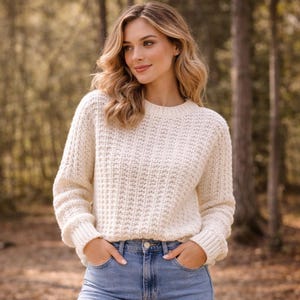 Bulky Sweater Knitting Women’s Textured Pullover Pattern, English German