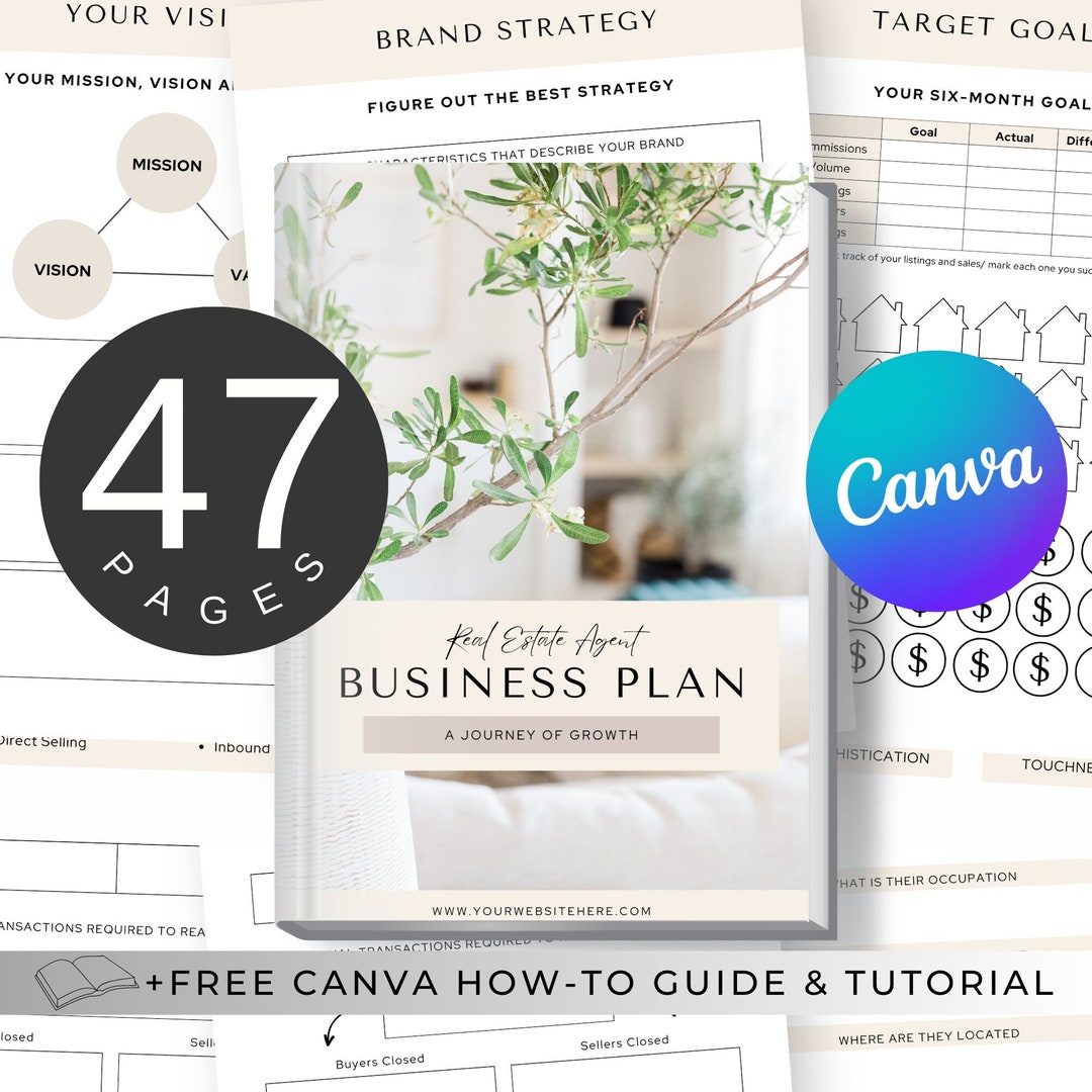 Real Estate Agent Business Plan Canva Editable Template, Business Plan