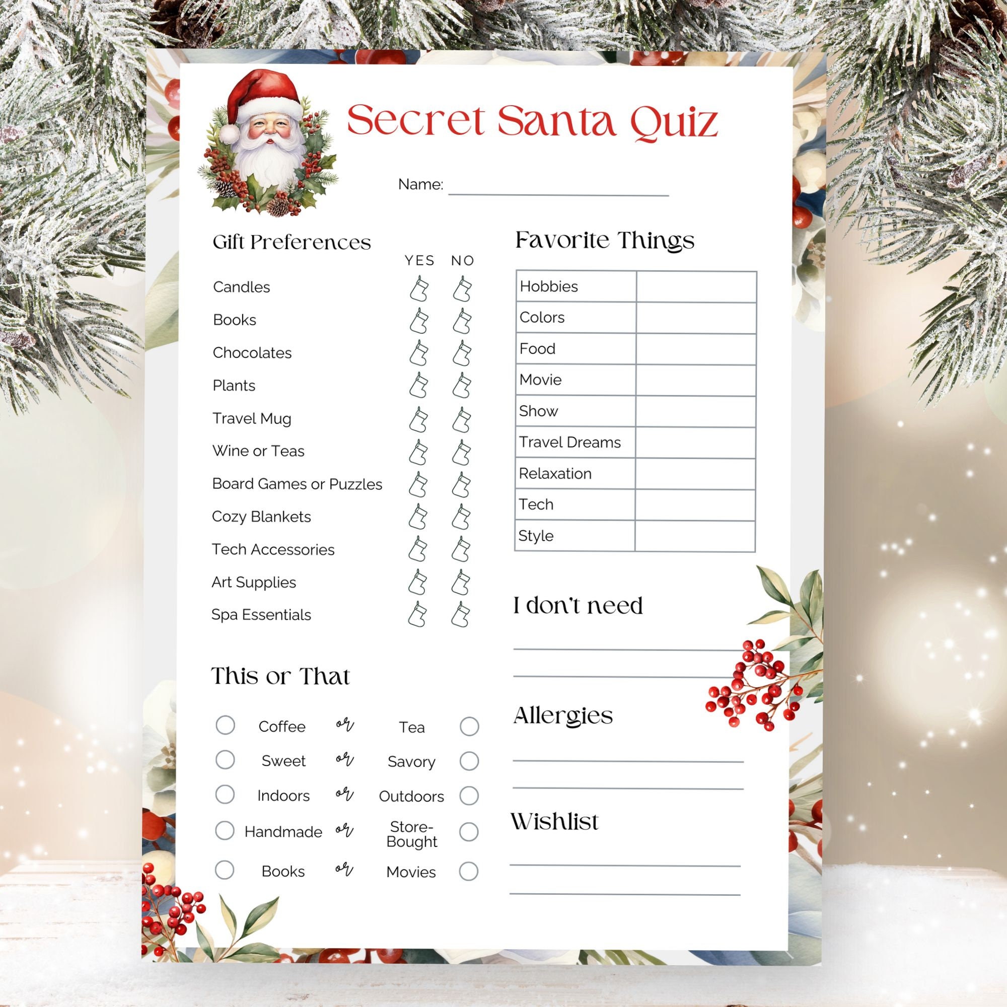 Christmas Wish List, Printable Santa Quiz, Santa Quiz, Santa Claus Quiz ...