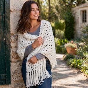 Patrón de tejido para estola de punto con flecos, chal rectangular DIY (inglés/alemán)