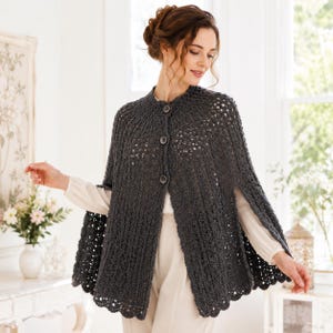 Crochet Cape Pattern, Vintage Inspired Button Front Capelet, Elegant Lace Cape