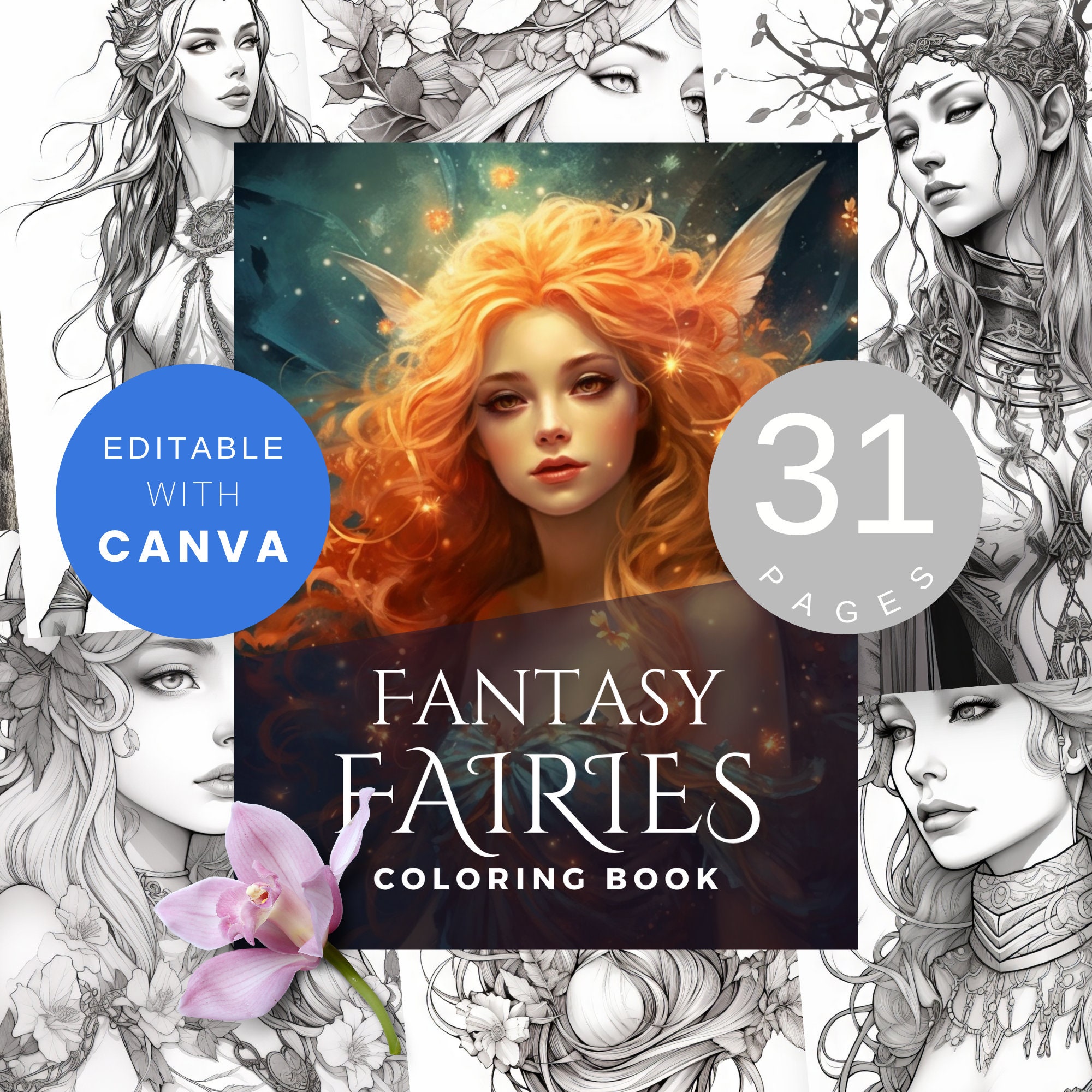 Fantasy Fairies Coloring Bundle Book for Adults, Colouring Pages Women ...