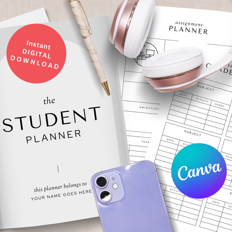 Student Planner Printable Digital, Editable Canva Academic Planner ...