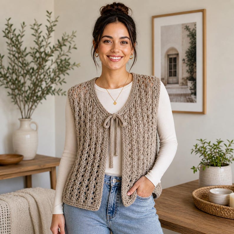 Open Vest Pattern Beginner Knit Vest Pattern, Open Stitch Sleeveless Top (PDF Download ...