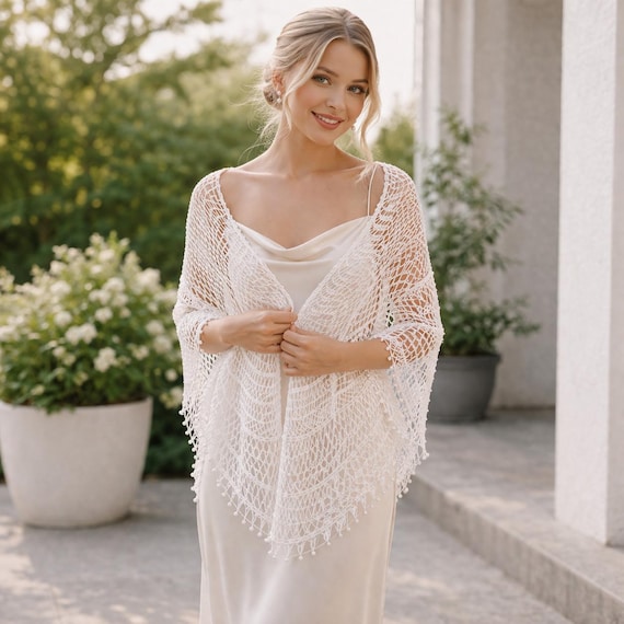 mesh shawl for dress Pearl Mesh Bridal Shawl Crochet Pattern, Elegant Lace Wedding Wrap Evening  Shawl, English German