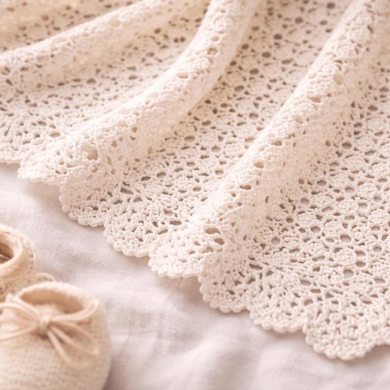 Crochet Baby Blanket Lace Square Pattern, Heirloom Crochet Throw, English German Tutorial image 5