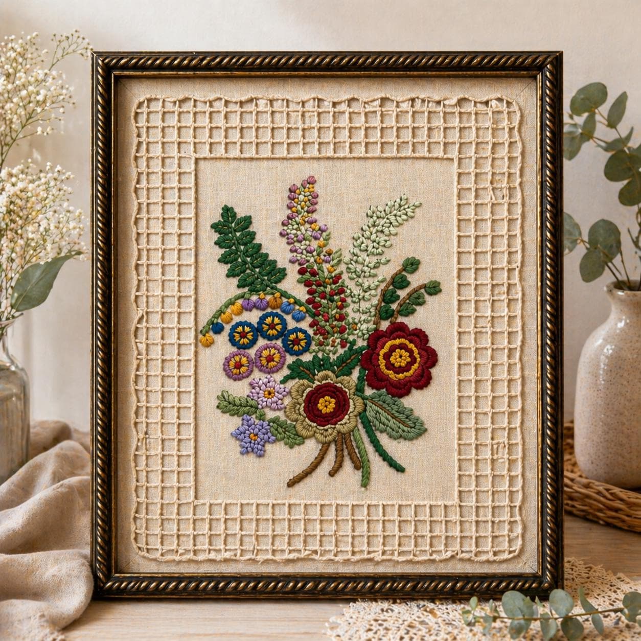 30 Framed Crochet Wall Art Patterns for Stylish, Handmade Decor 34 Vintage Flower Wall Art Crochet Pattern