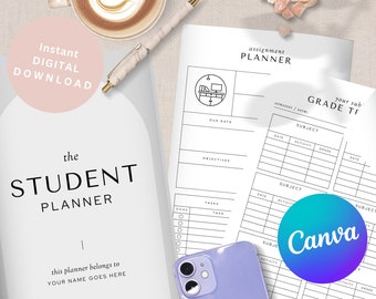 college student planner pdf Student Planner Printable Digital, Editable Canva Academic Planner Template, Student Exam Prep Kit, College Study Exam Journal Organizer A4