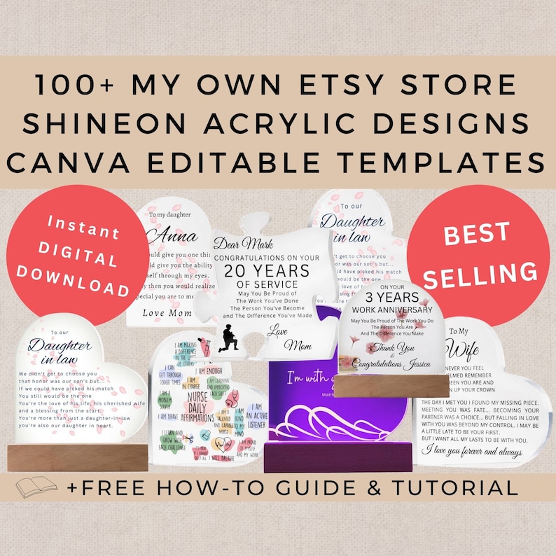 ShineOn Acrylic Designs Template Bundle, Custom Acrilic Shineon Designs Canva Editable Jewelry Print On Demand POD Business Personal image 1