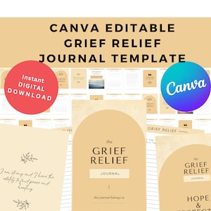 Grief Relief Journal Workbook Canva bearbeitbare Vorlage, DIGITAL DOWNLOAD, Healing Journal Trauer, Trauerverarbeitung für psychische Gesundheitstherapie