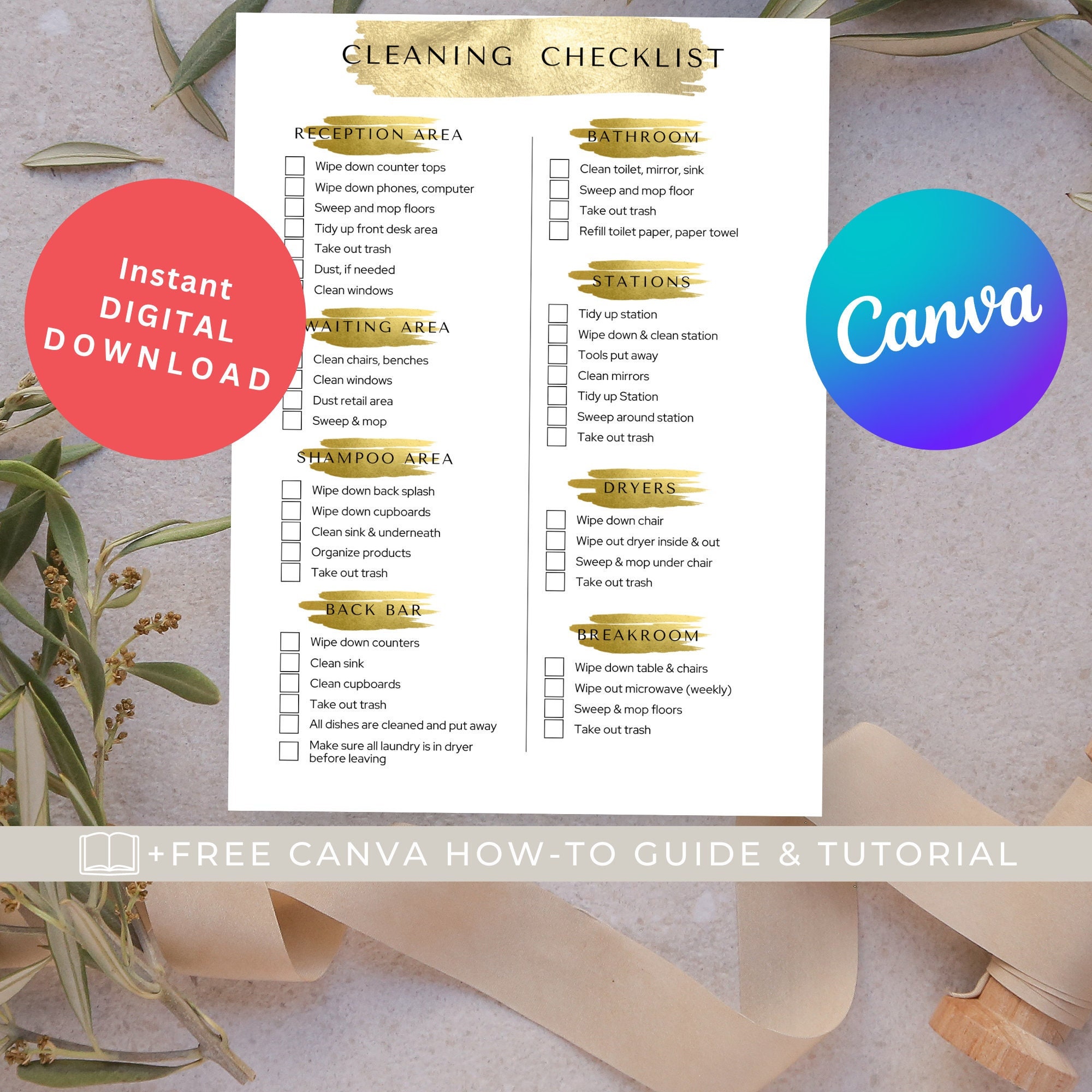 Salon Cleaning Checklist Printable Editable Digital Canva Template ...