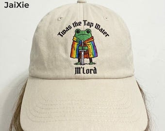 Twas The Tap Water My Lord Embroidered Frog Hat, Funny Frog Meme Cap, Medieval Frog Dad Hat, Fantasy Humor Gift, Cute Frog Hat