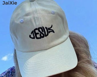 Jesus Fish Embroidered Hat, Retro Christian Ichthys Baseball Cap, Cute Faith Symbol Religious Gift, Trendy Aesthetic Scripture Apparel