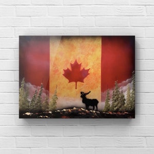 Rustic Canada Flag Art: Elk & Maple Leaf Decor