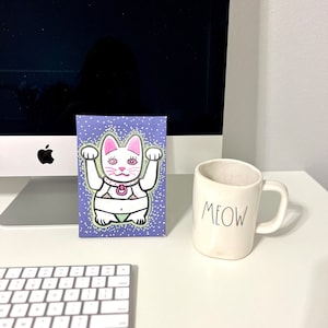 Maneki Neko Canvas Art: Whimsical Lucky Cat, UV Spray Paint