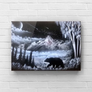 Bear natural art star sky painting spray painting art Spray handmade mountain forest gifts for friends home warming gifts decor for new home