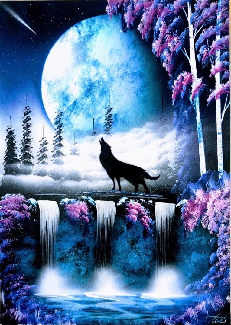 moon wolf ハンドメイドパステル画　絵画アート原画 Wolf Moon by Carla Joseph - Etsy