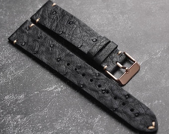 Ostrich Leather Watch Band-Replacement Watch Strap Band-Black Watch Strap 18mm 19mm 20mm 21mm 22mm, Ultra-Thin Ostrich Leather Strap